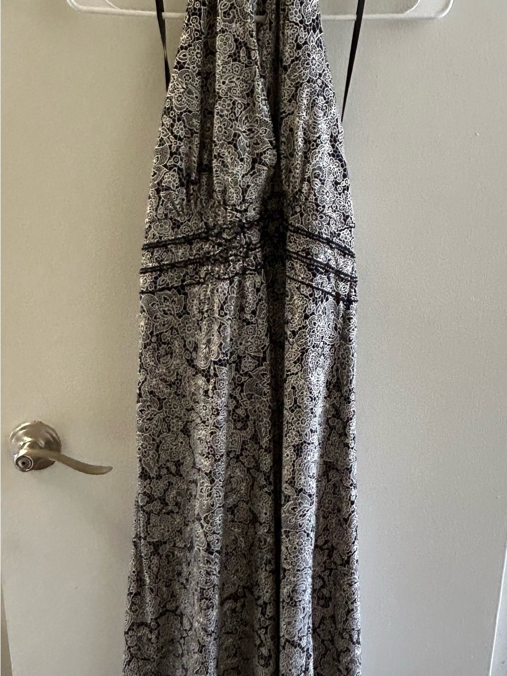 BCBGMaxAzria Black and White Paisley Halter Midi Dress